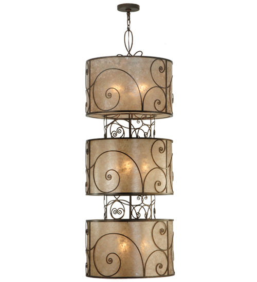 Meyda Lighting Granada 24" 9-Light 3-Tier Gilded Tobacco Pendant Light With Silver Mica Shade Glass