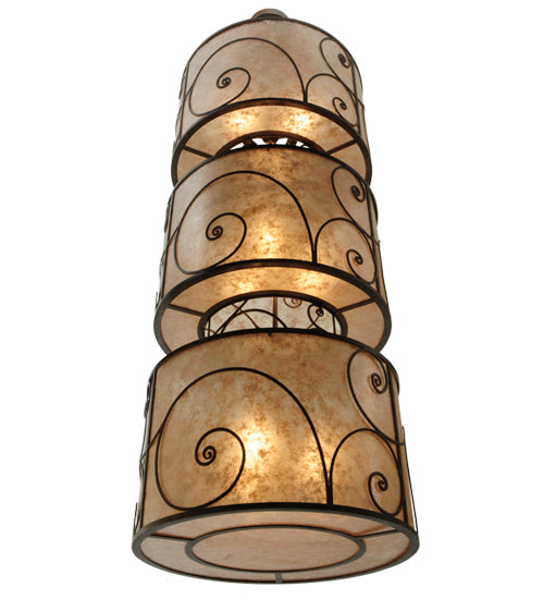 Meyda Lighting Granada 24" 9-Light 3-Tier Gilded Tobacco Pendant Light With Silver Mica Shade Glass