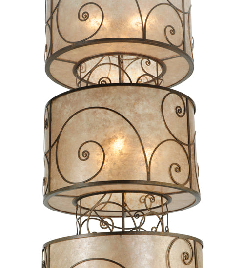 Meyda Lighting Granada 24" 9-Light 3-Tier Gilded Tobacco Pendant Light With Silver Mica Shade Glass