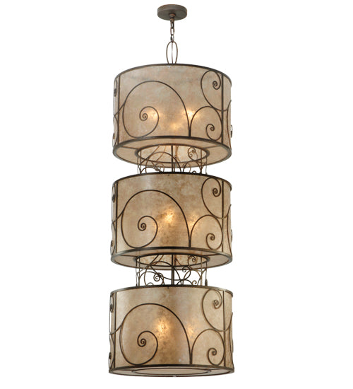 Meyda Lighting Granada 24" 9-Light 3-Tier Gilded Tobacco Pendant Light With Silver Mica Shade Glass