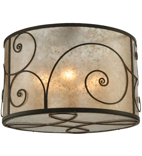 Meyda Lighting Granada 30" 5-Light Gilded Tobacco Flush Mount Light With Silver Mica Shade Glass
