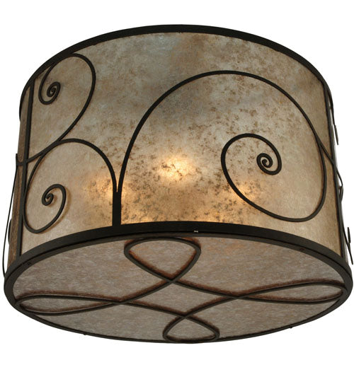 Meyda Lighting Granada 30" 5-Light Gilded Tobacco Flush Mount Light With Silver Mica Shade Glass