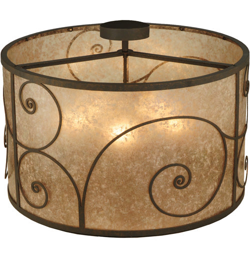 Meyda Lighting Granada 30" 5-Light Gilded Tobacco Flush Mount Light With Silver Mica Shade Glass