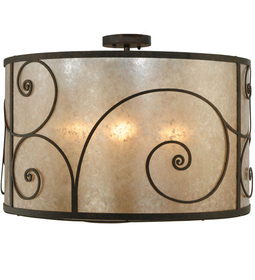 Meyda Lighting Granada 30" 5-Light Gilded Tobacco Flush Mount Light With Silver Mica Shade Glass