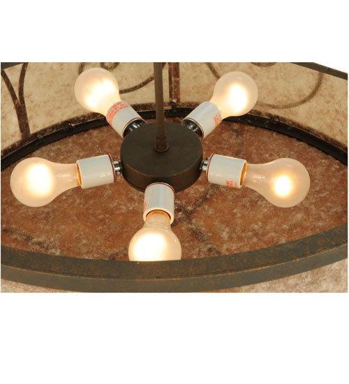 Meyda Lighting Granada 30" 5-Light Gilded Tobacco Flush Mount Light With Silver Mica Shade Glass