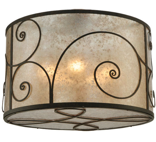 Meyda Lighting Granada 30" 5-Light Gilded Tobacco Flush Mount Light With Silver Mica Shade Glass