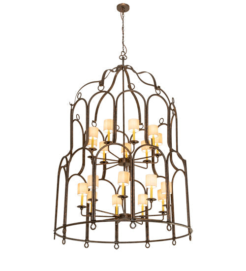 Meyda Lighting Grand Stair 54" 18-Light Gilded Tobacco Chandelier With Antique Cream Textrene Shade