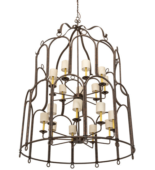 Meyda Lighting Grand Stair 54" 18-Light Gilded Tobacco Chandelier With Antique Cream Textrene Shade