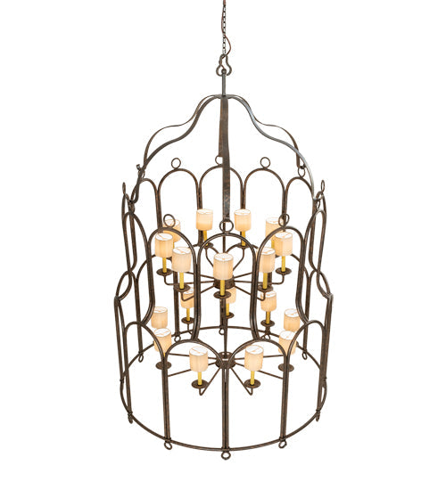 Meyda Lighting Grand Stair 54" 18-Light Gilded Tobacco Chandelier With Antique Cream Textrene Shade
