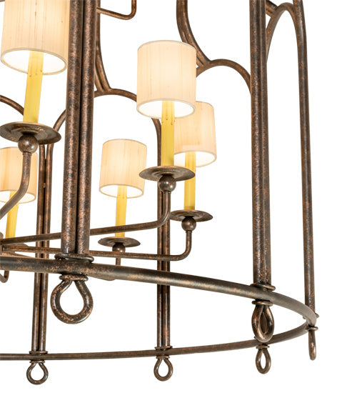 Meyda Lighting Grand Stair 54" 18-Light Gilded Tobacco Chandelier With Antique Cream Textrene Shade