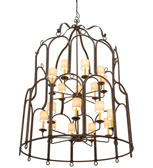 Meyda Lighting Grand Stair 54" 18-Light Gilded Tobacco Chandelier With Antique Cream Textrene Shade