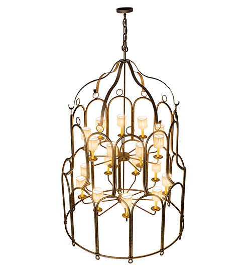 Meyda Lighting Grand Stair 54" 18-Light Spanish Gold Chandelier With Antique Cream Textrene Shade