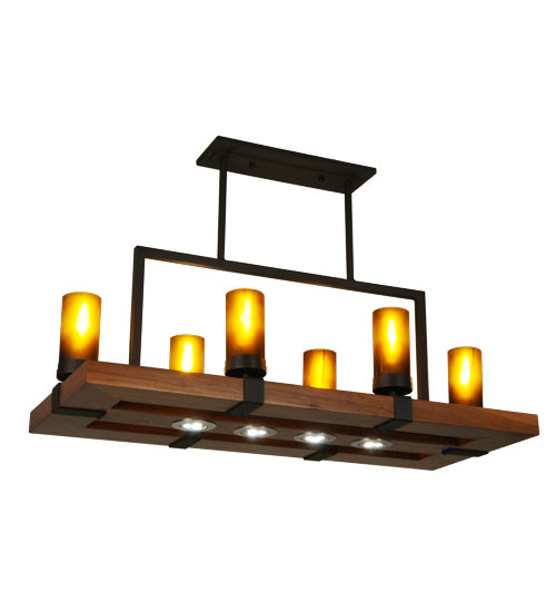 Meyda Lighting Grand Terrace 38" 10-Light Wrought Iron Island Chandelier With Frosted Amber Shade Glass
