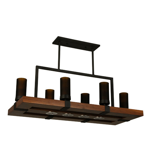 Meyda Lighting Grand Terrace 38" 10-Light Wrought Iron Island Chandelier With Frosted Amber Shade Glass