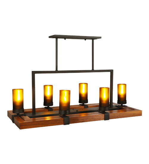 Meyda Lighting Grand Terrace 38" 10-Light Wrought Iron Island Chandelier With Frosted Amber Shade Glass