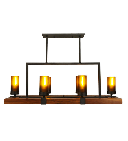 Meyda Lighting Grand Terrace 38" 10-Light Wrought Iron Island Chandelier With Frosted Amber Shade Glass