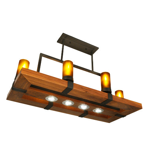 Meyda Lighting Grand Terrace 38" 10-Light Wrought Iron Island Chandelier With Frosted Amber Shade Glass