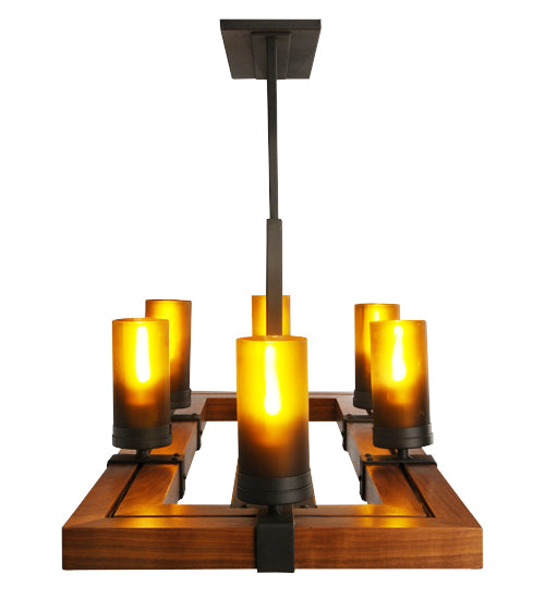 Meyda Lighting Grand Terrace 38" 10-Light Wrought Iron Island Chandelier With Frosted Amber Shade Glass