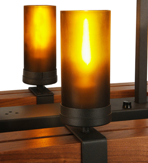 Meyda Lighting Grand Terrace 38" 10-Light Wrought Iron Island Chandelier With Frosted Amber Shade Glass
