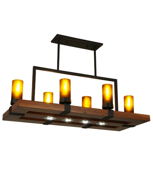 Meyda Lighting Grand Terrace 38" 10-Light Wrought Iron Island Chandelier With Frosted Amber Shade Glass