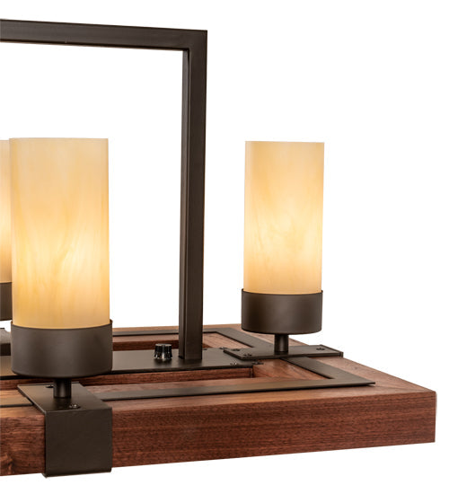 Meyda Lighting Grand Terrace 48" 13-Light Oil Rubbed Bronze & Walnut Wood Island Pendant Light With Creme Carrara Idalight Shade
