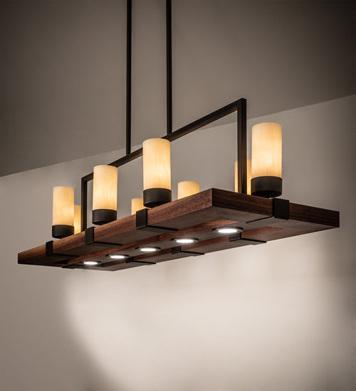Meyda Lighting Grand Terrace 48" 13-Light Oil Rubbed Bronze & Walnut Wood Island Pendant Light With Creme Carrara Idalight Shade