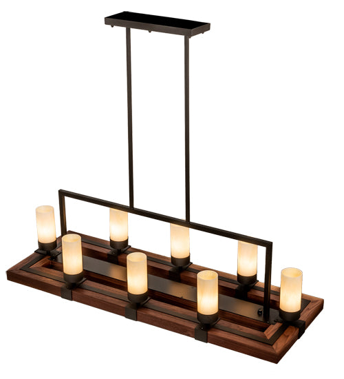 Meyda Lighting Grand Terrace 48" 13-Light Oil Rubbed Bronze & Walnut Wood Island Pendant Light With Creme Carrara Idalight Shade