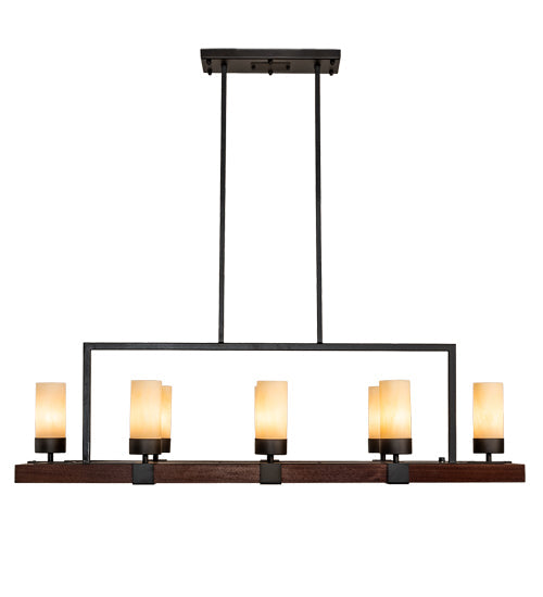 Meyda Lighting Grand Terrace 48" 13-Light Oil Rubbed Bronze & Walnut Wood Island Pendant Light With Creme Carrara Idalight Shade