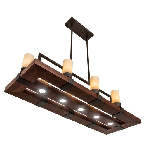 Meyda Lighting Grand Terrace 48" 13-Light Oil Rubbed Bronze & Walnut Wood Island Pendant Light With Creme Carrara Idalight Shade