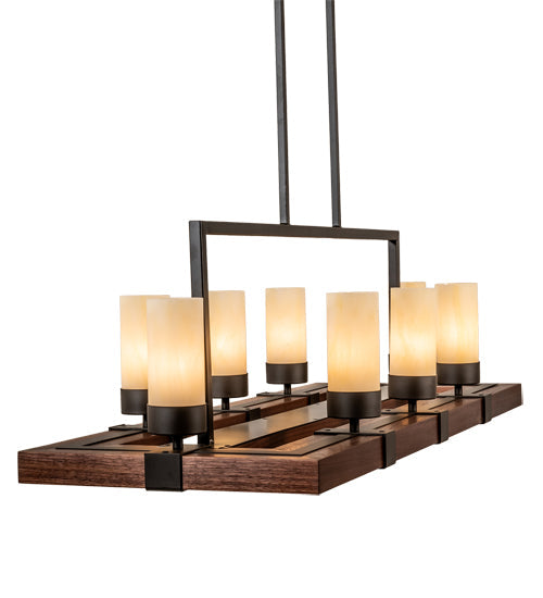 Meyda Lighting Grand Terrace 48" 13-Light Oil Rubbed Bronze & Walnut Wood Island Pendant Light With Creme Carrara Idalight Shade