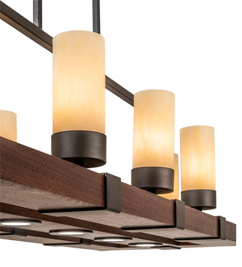 Meyda Lighting Grand Terrace 48" 13-Light Oil Rubbed Bronze & Walnut Wood Island Pendant Light With Creme Carrara Idalight Shade