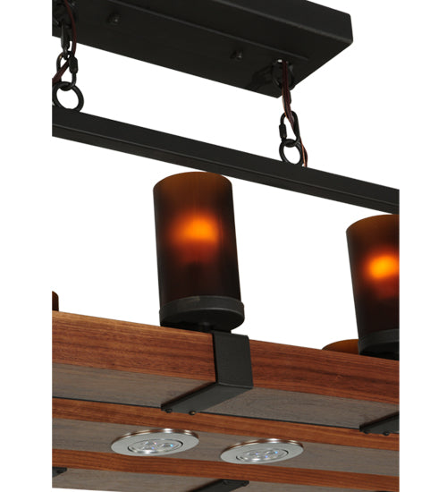Meyda Lighting Grand Terrace 72" 20-Light Wrought Iron Chandelier With Frosted Amber Shade Glass