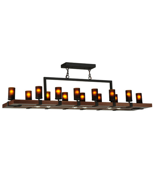 Meyda Lighting Grand Terrace 72" 20-Light Wrought Iron Chandelier With Frosted Amber Shade Glass