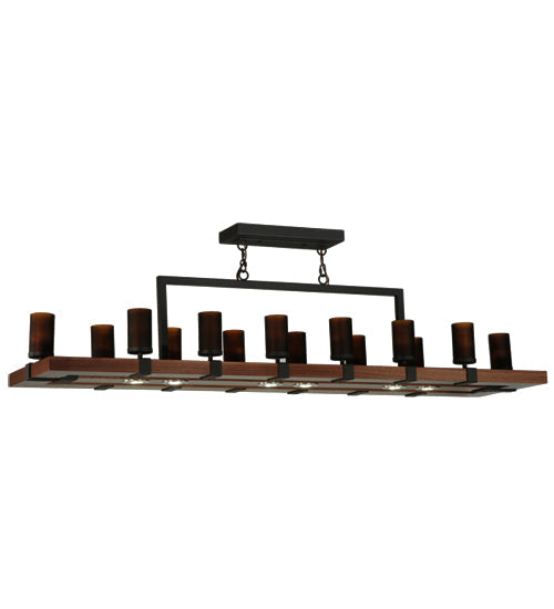 Meyda Lighting Grand Terrace 72" 20-Light Wrought Iron Chandelier With Frosted Amber Shade Glass