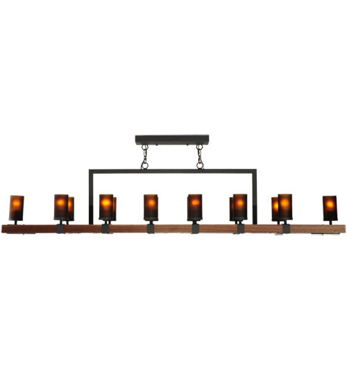 Meyda Lighting Grand Terrace 72" 20-Light Wrought Iron Chandelier With Frosted Amber Shade Glass