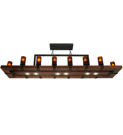 Meyda Lighting Grand Terrace 72" 20-Light Wrought Iron Chandelier With Frosted Amber Shade Glass