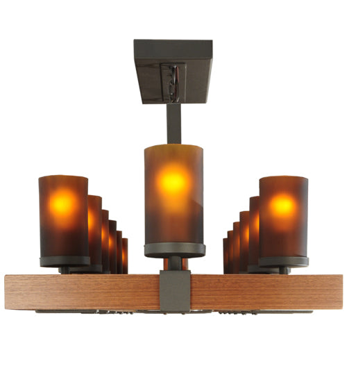 Meyda Lighting Grand Terrace 72" 20-Light Wrought Iron Chandelier With Frosted Amber Shade Glass