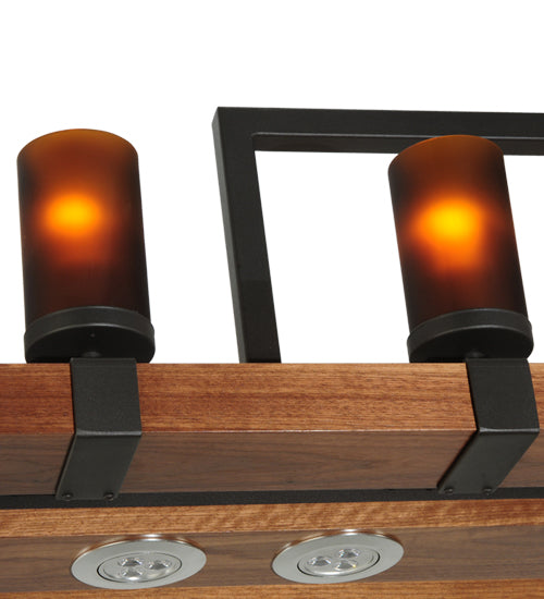 Meyda Lighting Grand Terrace 72" 20-Light Wrought Iron Chandelier With Frosted Amber Shade Glass