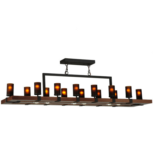 Meyda Lighting Grand Terrace 72" 20-Light Wrought Iron Chandelier With Frosted Amber Shade Glass