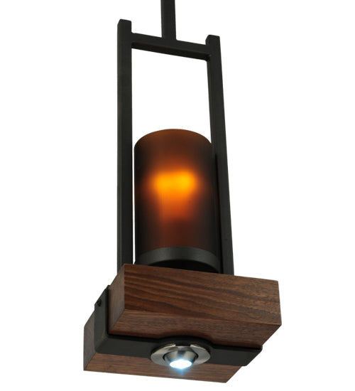 Meyda Lighting Grand Terrace 8" 2-Light Wrought Iron Pendant Light With Amber Shade Glass