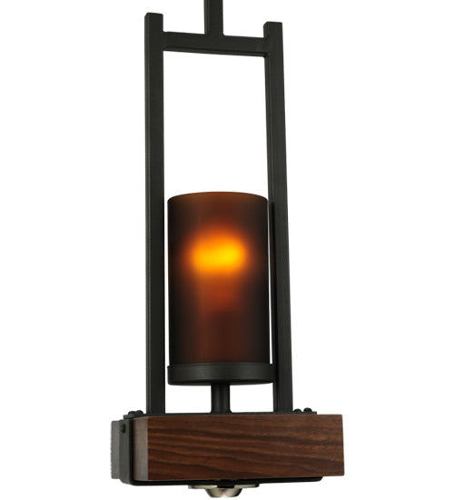 Meyda Lighting Grand Terrace 8" 2-Light Wrought Iron Pendant Light With Amber Shade Glass