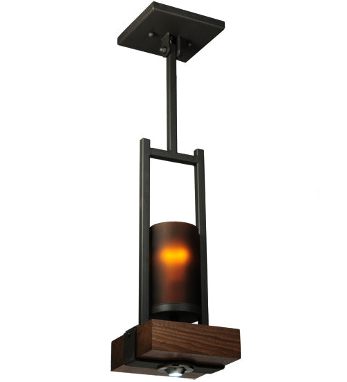Meyda Lighting Grand Terrace 8" 2-Light Wrought Iron Pendant Light With Amber Shade Glass