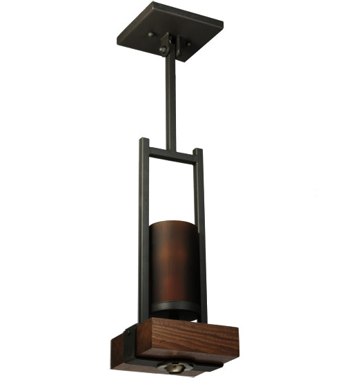Meyda Lighting Grand Terrace 8" 2-Light Wrought Iron Pendant Light With Amber Shade Glass
