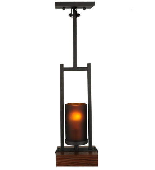 Meyda Lighting Grand Terrace 8" 2-Light Wrought Iron Pendant Light With Amber Shade Glass