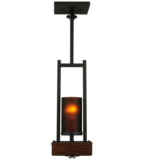 Meyda Lighting Grand Terrace 8" 2-Light Wrought Iron Pendant Light With Amber Shade Glass