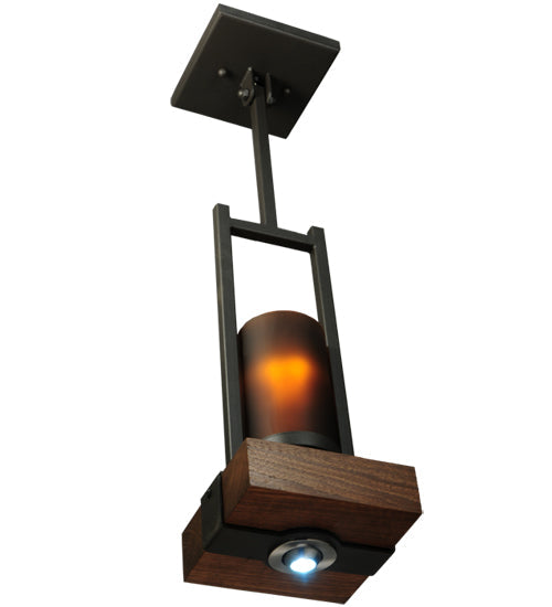 Meyda Lighting Grand Terrace 8" 2-Light Wrought Iron Pendant Light With Amber Shade Glass