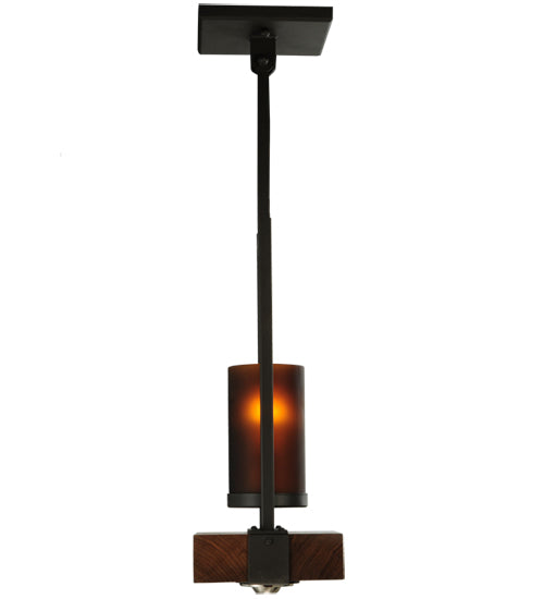 Meyda Lighting Grand Terrace 8" 2-Light Wrought Iron Pendant Light With Amber Shade Glass