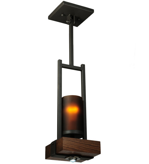 Meyda Lighting Grand Terrace 8" 2-Light Wrought Iron Pendant Light With Amber Shade Glass