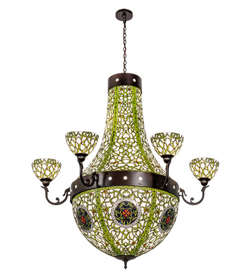 Meyda Lighting Grand Tulip Medallion 60" 14-Light 6-Arm Mahogany Bronze Chandelier With Multi-Colored Shade Glass