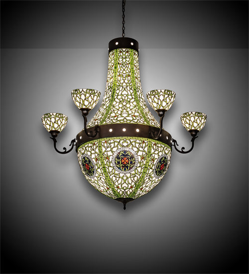 Meyda Lighting Grand Tulip Medallion 60" 14-Light 6-Arm Mahogany Bronze Chandelier With Multi-Colored Shade Glass
